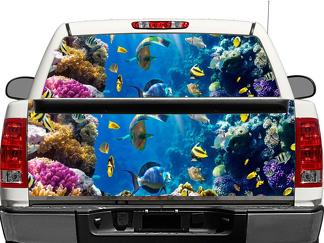Poisson tropical sous-marin mer océan vie marine fenêtre arrière ou hayon autocollant autocollant camionnette SUV voiture