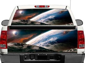 Espace extra-atmosphérique lune terre tranquillité lunette arrière OU hayon autocollant autocollant camionnette SUV voiture