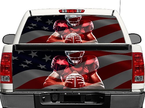 Autocollant Drapeau Américain Joueur de Football pour Lunette Arrière ou Hayon de Pickup