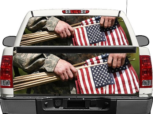 Autocollant drapeau américain style militaire pour lunette arrière ou hayon de camionnette