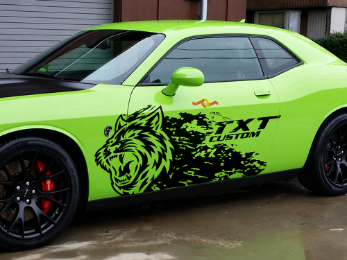 Autocollant Vinyle Personnalisé Paire Latérale TXT Éclaboussure Grunge Style SRT Hellcat pour Dodge Challenger