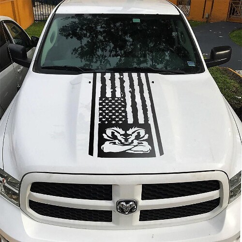 Autocollant vinyle drapeau américain pour capot Dodge Ram 1500-3500 Rebel
