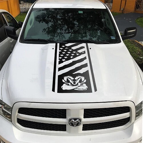 Autocollant vinyle drapeau US pour capot Dodge Ram 1500 2500 3500 Rebel