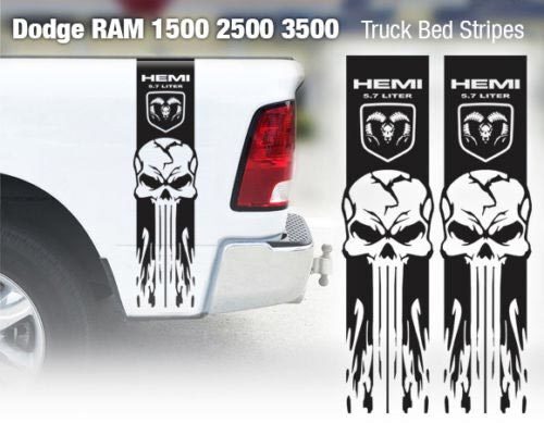 Décalcomanie Autocollante en Vinyle Rayures Style Crâne & Flamme pour Table de Chevet Dodge Ram 3500
