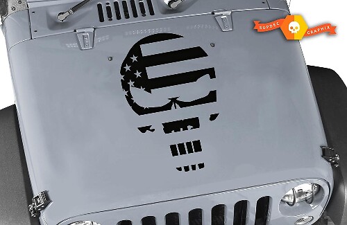Autocollant en vinyle capot Tête de Mort Punisher drapeau américain pour Jeep Wrangler