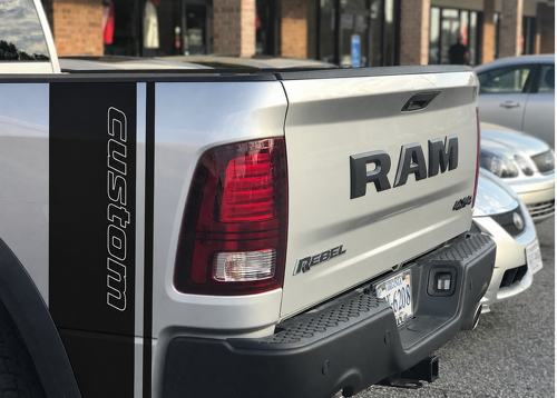 Paire de bandes de lit personnalisées en vinyle autocollant pour flanc de lit Dodge Ram 1500