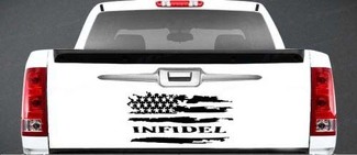 Infidel en détresse drapeau américain vinyle autocollant hayon Ford Chevy Dodge