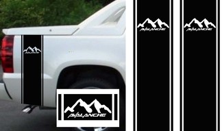 Noir Chevy Avalanche Camion Bed Side Stripes Decal Kit Dimensionnement personnalisé