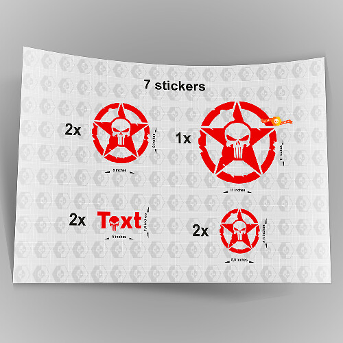 7x Jeep Punisher STAR Decal autocollants capot porte garde-boue TJ JK CJ YJ JL rubicon