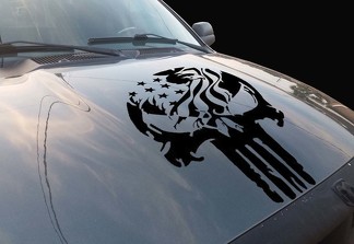 Autocollant de capot en vinyle Punisher Eagle Skull compatible avec tous les Ford Ram Chevy Nissan Toyota Jeep