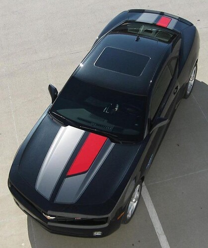 45th Anniversary Style Asymmetric Rally Stripe Kit — Autocollant vinyle (capot, coffre, becquet arrière) pour Chevrolet Camaro RS 2011-2013
