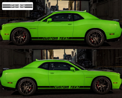 CUSTOM TEXT Outline Twin Rocker Stripe Pair Bas de caisse Autocollant vinyle pour Dodge Challenger 2009-2018