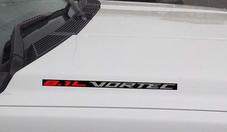 8.1L Vortec capot vinyle autocollant autocollant : Chevrolet Silverado GMC Sierra (bloc) fond noir