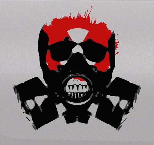 Autocollant en vinyle masque à gaz tête de mort zombie biohazard