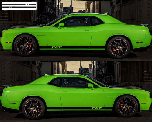 TXT Double Bandeau Latéral Paire Autocollant Vinyle pour Bas de Caisson Dodge Challenger 2009-2018
