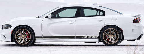 CUSTOM Cursive Twin Rocker Stripe Pair Bas de caisse Autocollant vinyle pour Dodge Charger