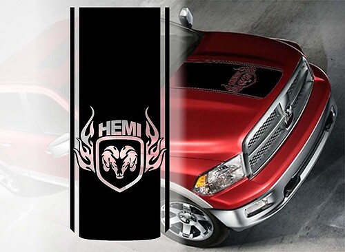 Autocollant Vinyle Contour Rayure Capot Style Hemi pour RAM 1500 Rebel