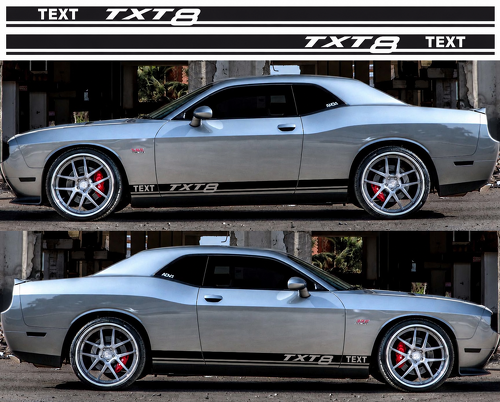 TEXT TXT8 Twin Rocker Stripe Pair Bas de caisse Autocollant vinyle pour Dodge Challenger 2009-2018