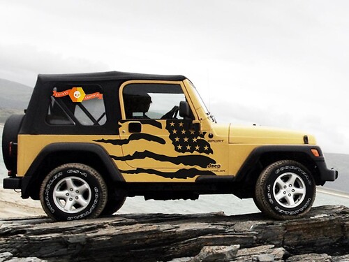 Autocollant vinyle latéral drapeau USA usé pour Jeep Wrangler 1999-2006