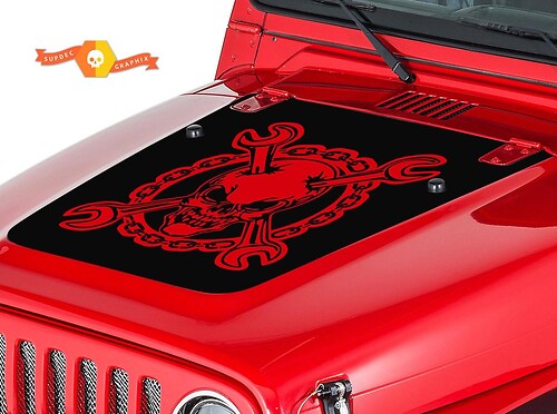 Autocollant Vinyle Clé à Clavette Crâne Mécanique pour Capot Jeep Wrangler 1999-2006