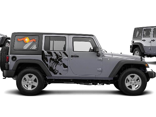 Kit de décalcomanie vinyle latéral Tête de Mort Criante pour Jeep Wrangler 4 Portes 2007-2016