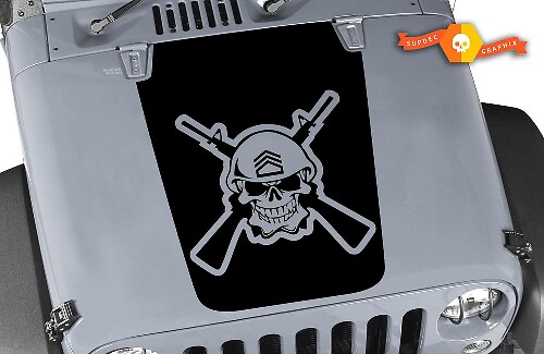 Autocollant en vinyle Capuche Tête de mort avec fusils croisés pour Jeep Wrangler 2007-2016