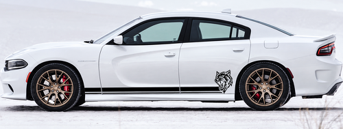 Autocollant Vinyle Bande Jumelle Tête de Chat Personnalisée pour Bas de Porte Dodge Charger 2011-2018