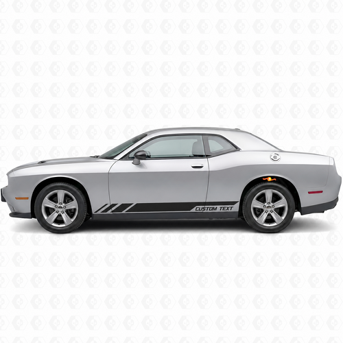 CUSTOM TEXT Triple Slant Rocker Stripe Pair Bas de caisse Autocollant vinyle pour Dodge Challenger 2009-2018