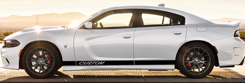 CUSTOM Cursive Solid Rocker Stripe Pair Bas de caisse Autocollant vinyle pour Dodge Charger 2011-2017
