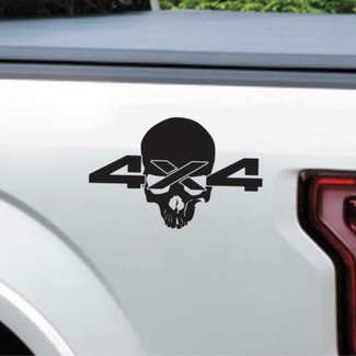 (2X) crâne 4 X4 Logo décalcomanie vinyle autocollant camion lit charbon rouleau pour Dodge Ram 1500