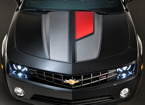 45th Anniversary Style Asymmetric Rally Stripe Kit — Autocollant vinyle (capot, coffre) pour Chevrolet Camaro 2010-2024