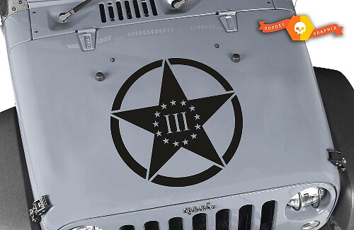 Autocollant en vinyle capot Military Star 3 Percenters pour Jeep Wrangler