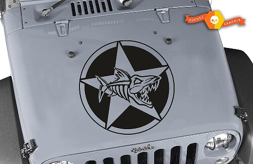 Autocollant Capot Étoile Militaire Oscar Mike Fish Skeleton pour Jeep Wrangler