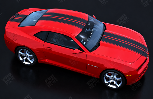 Over The Top Twin Rally Stripe Kit — Autocollant vinyle (capot, toit, coffre) pour Chevrolet Camaro 2010-2015