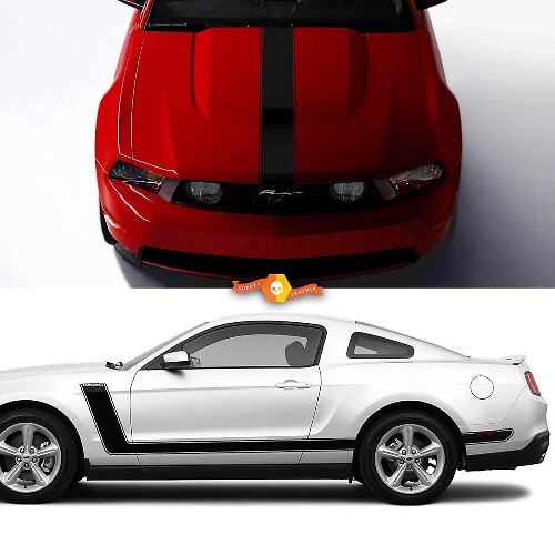 Kit d'autocollants en vinyle pour capot et bandes latérales style course pour Musclecar Mustang 2005-2024