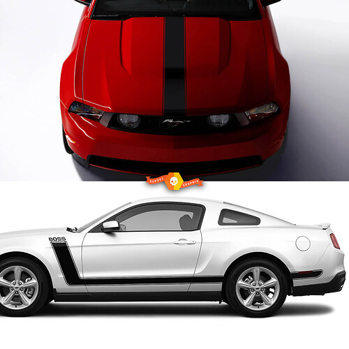 Boss Racing 302 Kit d'autocollants pour capot et bandes latérales pour Ford Mustang
