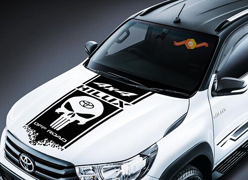 Autocollant vinyle à rayure large style Punisher pour capot Toyota Hilux