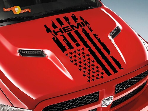 DODGE RAM Hemi 1500 2500 - 1x HOOD DECAL graphiques vinyle bande autocollant drapeau logo
