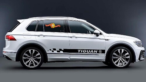 Kit d'autocollants vinyle à rayures latérales à damier pour Volkswagen Tiguan