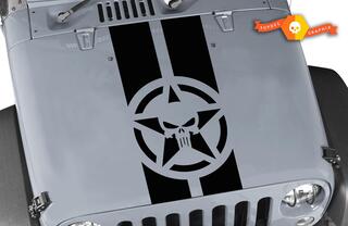 Jeep Wrangler Rubicon Hood Decal Punisher Star Stripe bande de capot en vinyle graphique
