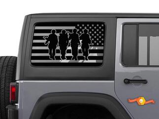 4 soldats USA drapeau pare-brise autocollant vétéran américain - Jeep Hardtop Wrangler JKU Stickers
