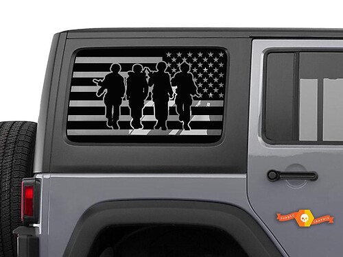 4 Soldats Drapeau USA Autocollant en Vinyle pour Pare-brise Jeep Wrangler