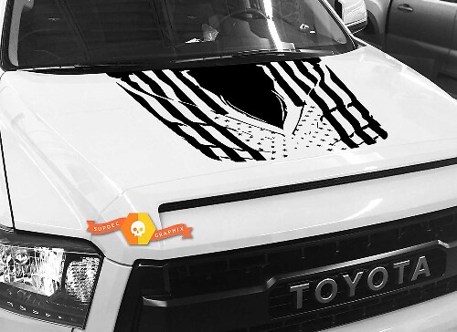 Autocollant Vinyle Miroir Drapeau USA Usé Capot pour Toyota Tundra 2014-2018
