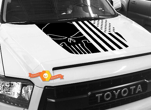Autocollant en vinyle Capuche Tête de Mort Punisher Drapeau USA pour Toyota Tundra 2014-2018
