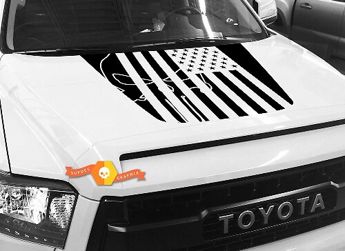 Autocollant en vinyle Capot Logo Tête de Mort Punisher Drapeau USA pour Toyota Tundra 2014-2018
