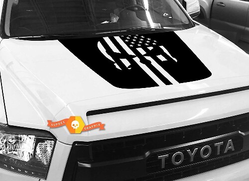 Autocollant en vinyle capot style drapeau USA Crâne Punisher pour Toyota Tundra 2014-2018