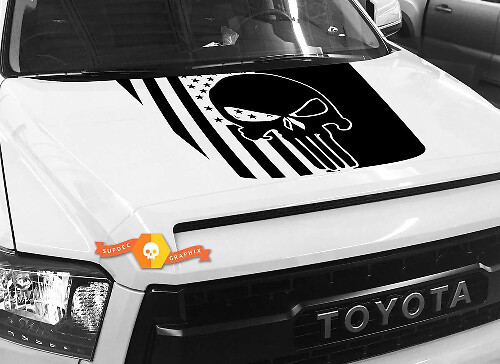 Autocollant en vinyle capot Drapeau USA & Crâne Punisher pour Toyota Tundra 2014-2018