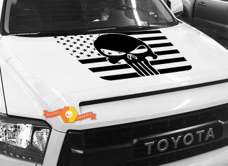 Décalque graphique de drapeau de punisseur en détresse des États-Unis de capot pour TOYOTA TUNDRA 2014 2015 2016 2017 2018 #38
