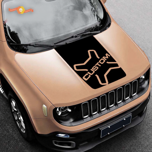 Autocollant vinyle décoratif capot noir CUSTOM X pour Jeep Renegade 2015-2019