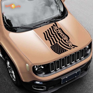 Autocollant de capot en vinyle avec logo Jeep Renegade 2015-2019 Waving American Flag
